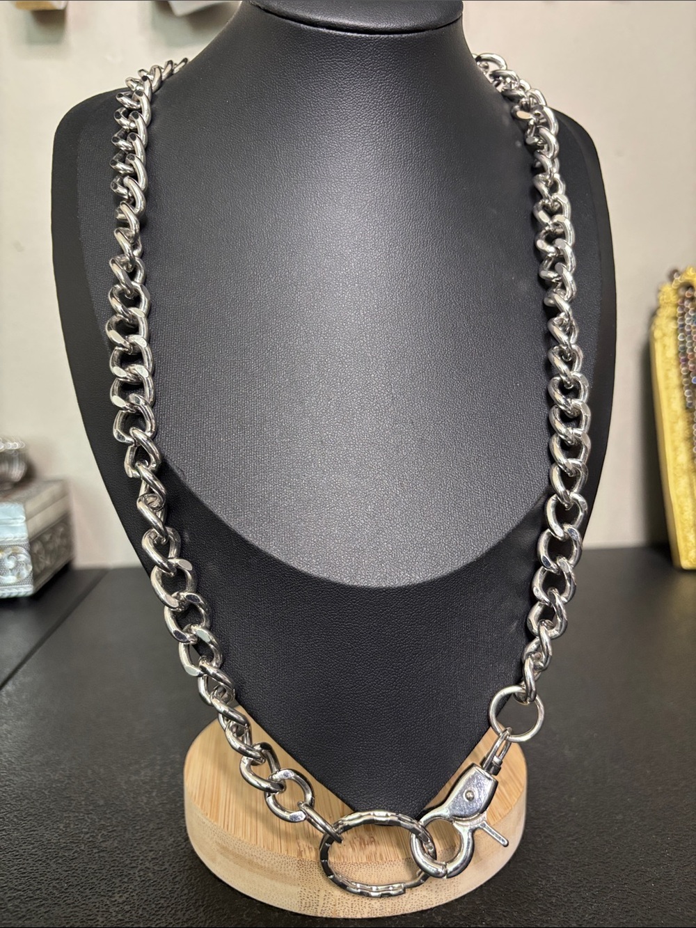 Silver Chunky Link Necklace Toggle Clasp - Statement Pant Chain Cholo Jewelry